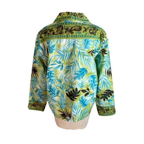 Blast Leaf Print Beaded Light Jacket or Blouse L Large - Picture 2 of 6